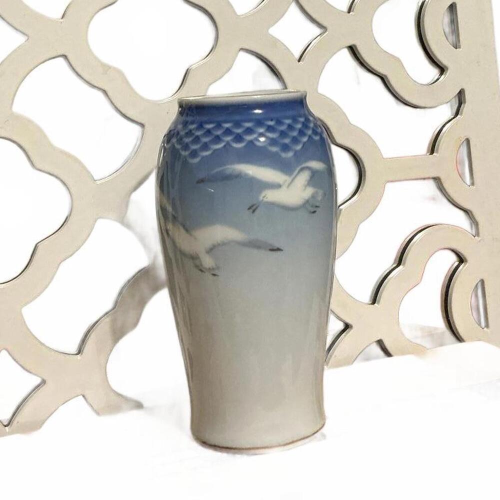 Copenhagen B&G Beautiful Blue and White Ceramic Vase with Flying Seagull Design
